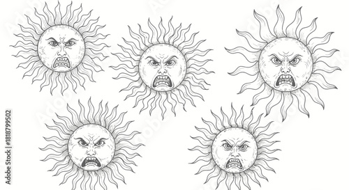 Illustrative Suns A Montage of Angry Celestial Bodies in Black and White