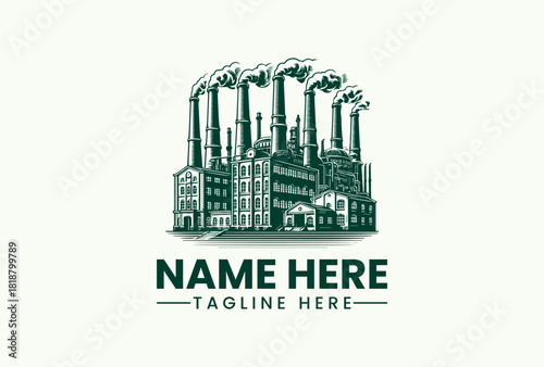 Vintage Factory Vector Logo Illustration - Retro Industrial Building Artwork