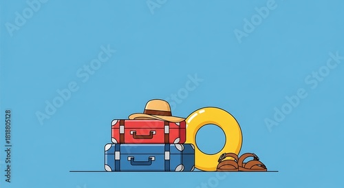 Vacation Ready: Luggage, Float, and Sandals Illustration