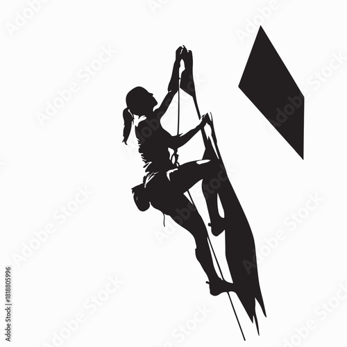 Female Climber Training on Indoor Climbing Wall Silhouette vector on white background