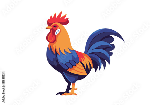 Vibrant Colorful Rooster Vector Illustration Isolated on White Background