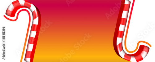 A festive frame featuring two red and white striped candy canes on either side of a red-orange gradient background, perfect for holiday-themed designs.
