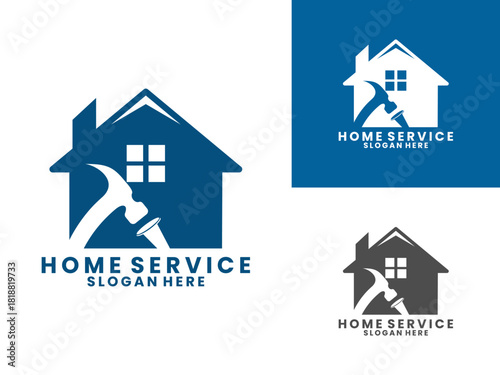 Home combination with hammer and nails logo design vector. Home service and repair logo design vector template