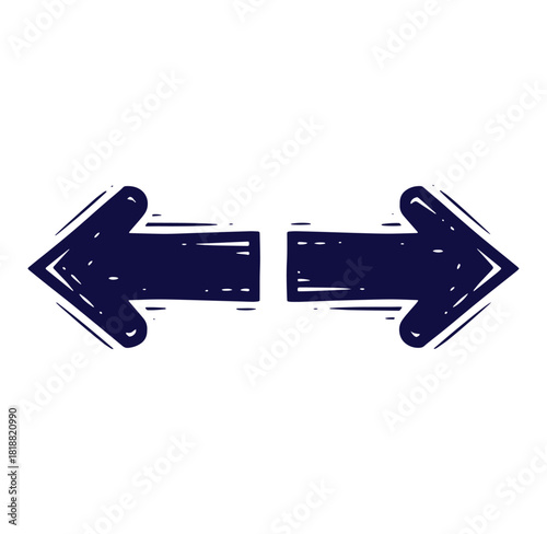Hand drawn arrows pointing in opposite directions isolated on a white background