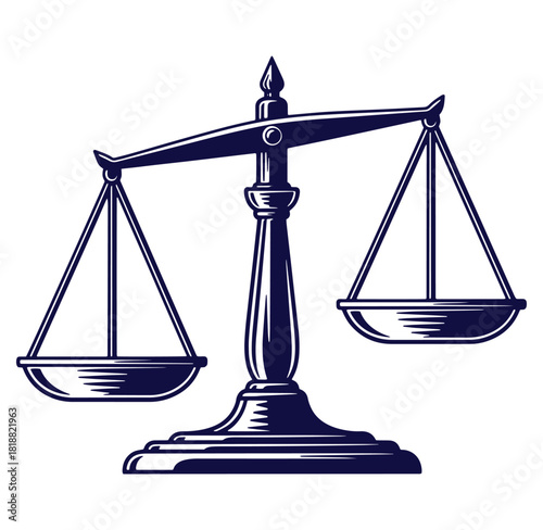 Illustration of a justice scale showing balance and fairness against a white background