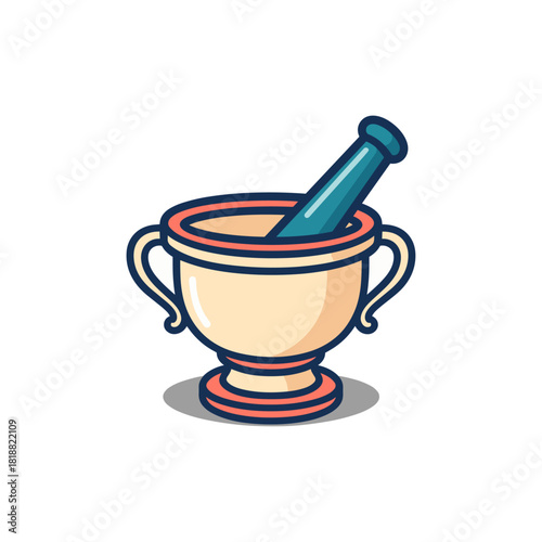 Apothecary mortar, Pestle, Medicine mortar icon logo flat vector design