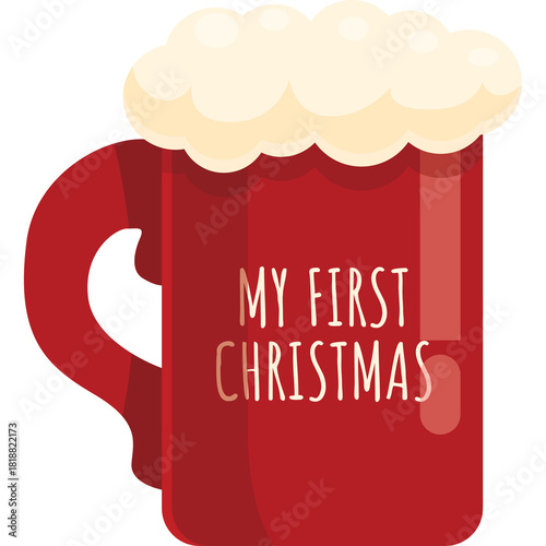 Festive Red Mug With White Frothy Top Decorated With My First Christmas Text Perfect For Holiday Celebrations