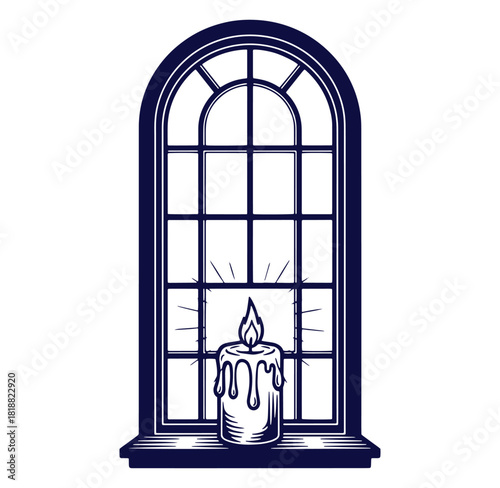 Intricate illustration of a lit candle on a window sill evoking serenity and warmth