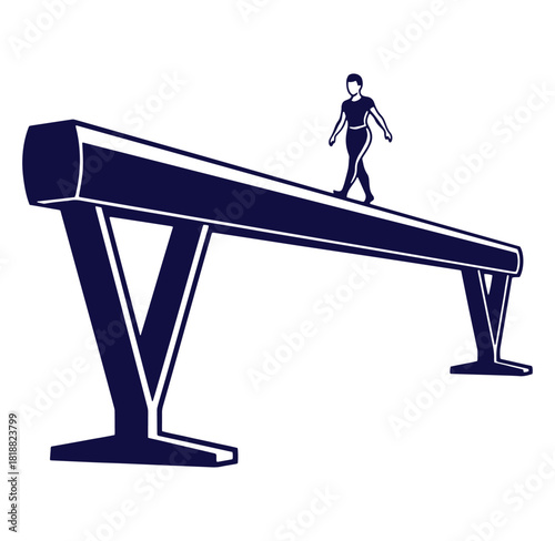 Silhouette of a female gymnast performing on the balance beam in artistic gymnastics