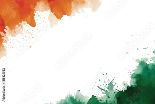 indian watercolor Abstract splash background in orange and green colors republic, independence, day, patriotism, national, celebration, decorative, template, vector, png,