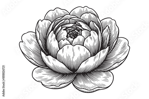 Peony flower engraving vector style