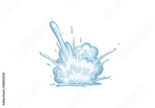 A dynamic cartoonstyle explosion of water, isolated on, with splashes and a central burst of energy