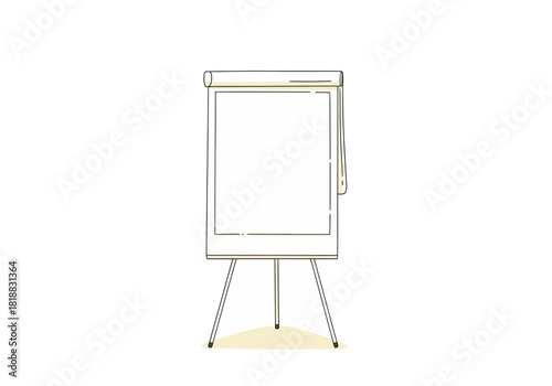 A simple line drawing of a flip chart on a tripod stand, isolated on a, ready for presentation notes or brainstorming ideas