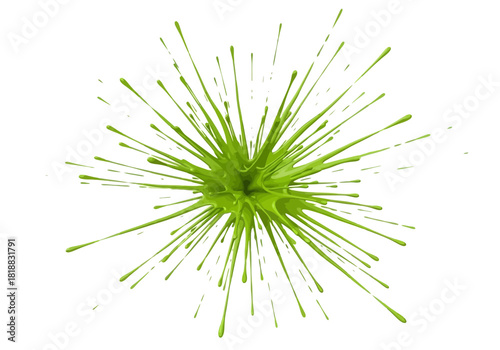 A vibrant green liquid splash exploding outwards in a starburst pattern, isolated on
