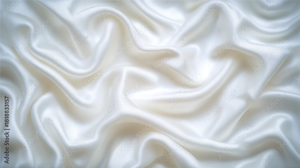 Fototapeta premium Soft, lustrous white silk fabric with flowing folds and shadows, creating a luxurious texture