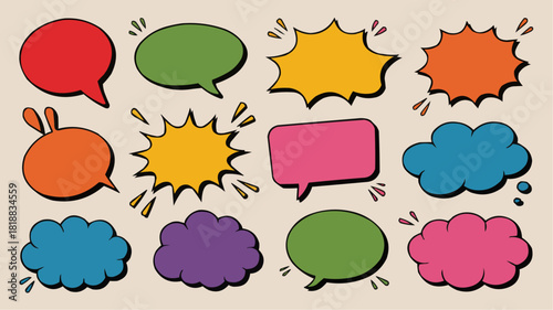 Conversation Bubble Set: A vibrant collection of colorful conversation bubbles, perfect for conveying thoughts, ideas, and messages. Ideal for graphic design, communication, and visual storytelling.