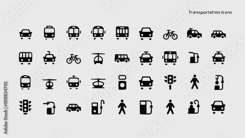 Transportation Icon Set: A comprehensive collection of meticulously designed transportation icons, showcasing a range of vehicles, services, and associated elements.