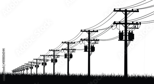 Electricity, power, line, pole, transmission, energy, utility, wire, grid, silhouette, transformer, vector, supply, cable, distribution