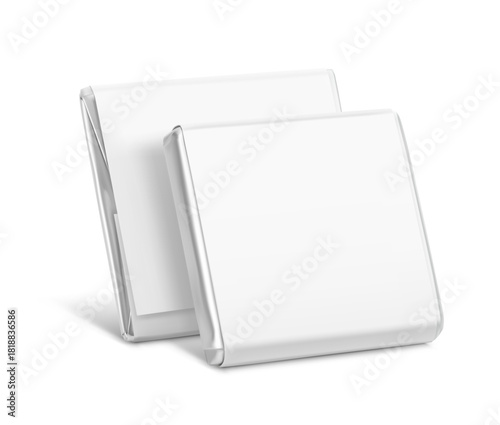 Branded chocolate squares, Neapolitan mockup for promoting business, special occasions. Vector illustration isolated on white background. Easy to use for presentation your logo, design. EPS10.