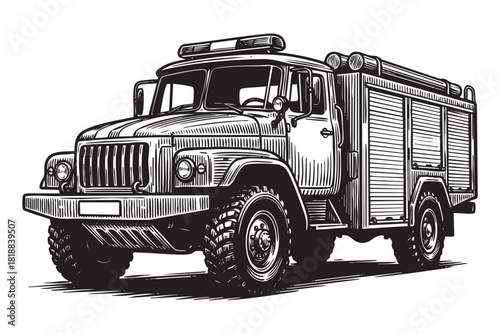 Classic All-Wheel Drive Fire Truck Engraving