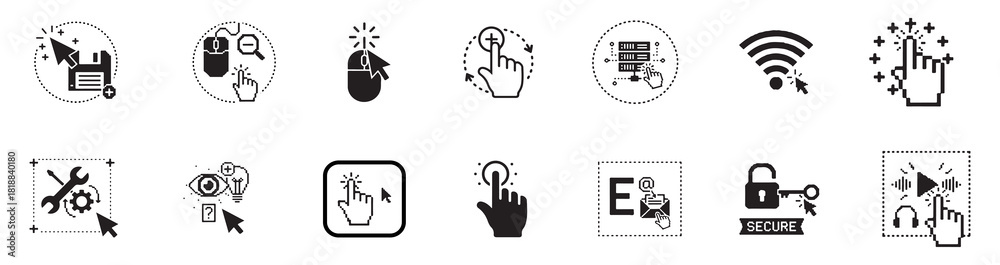 Obraz premium Digital Technology and E-commerce Icon Set. Vector Glyphs for UI UX, Cloud Computing, Interaction, and Business Processes.