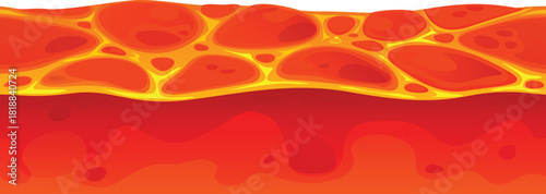 Game ground soil layer of lava, molten magma texture platform. Isolated cartoon vector volcano eruption hot formation for game. Cracked liquid lava surface layer section with red hot rocks and stones