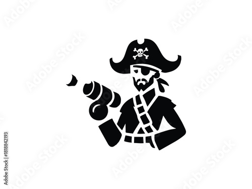 Armed pirate logo in black and white