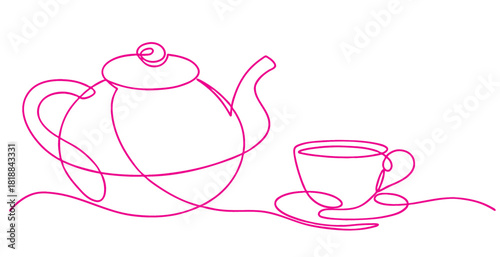 Teapot and cup line art