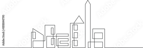 Minimalist city skyline art for sleek designs and modern architecture projects, showcasing urban development and creative cityscapes in a single continuous line