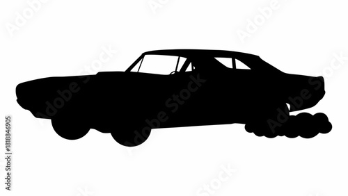 Muscle car silhouette burnout effect, classic American automotive power, vintage design element, stylish vector style illustration for prints and apparel