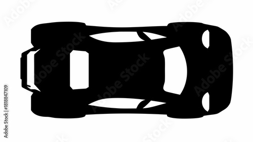 Sleek black car silhouette from above for transportation designs or automotive marketing, a modern vehicle symbol for stylish and minimalist projects