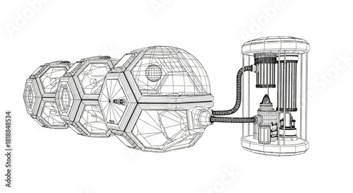 Futuristic modular technology hub and energy core, innovative sci-fi concept design for advanced systems and future infrastructure