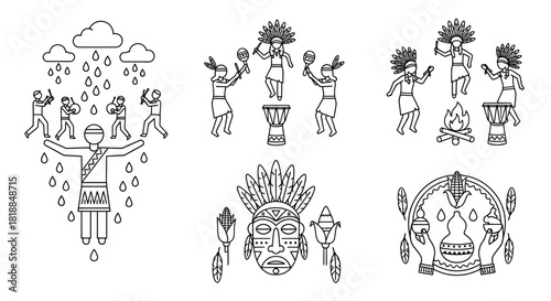 Vibrant indigenous cultural celebrations showcasing traditional rituals, music, dance, and spiritual symbols with a focus on nature and community