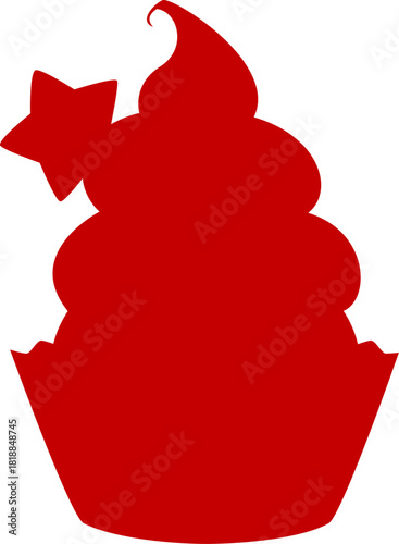 Christmas holiday cupcake dessert silhouette or shadow. Xmas party pastry silhouette, happy New Year dessert red vector shape. Winter holiday shadow or merry Christmas celebration isolated decoration