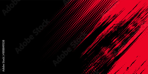 Black and red abstract grunge background with halftone style.