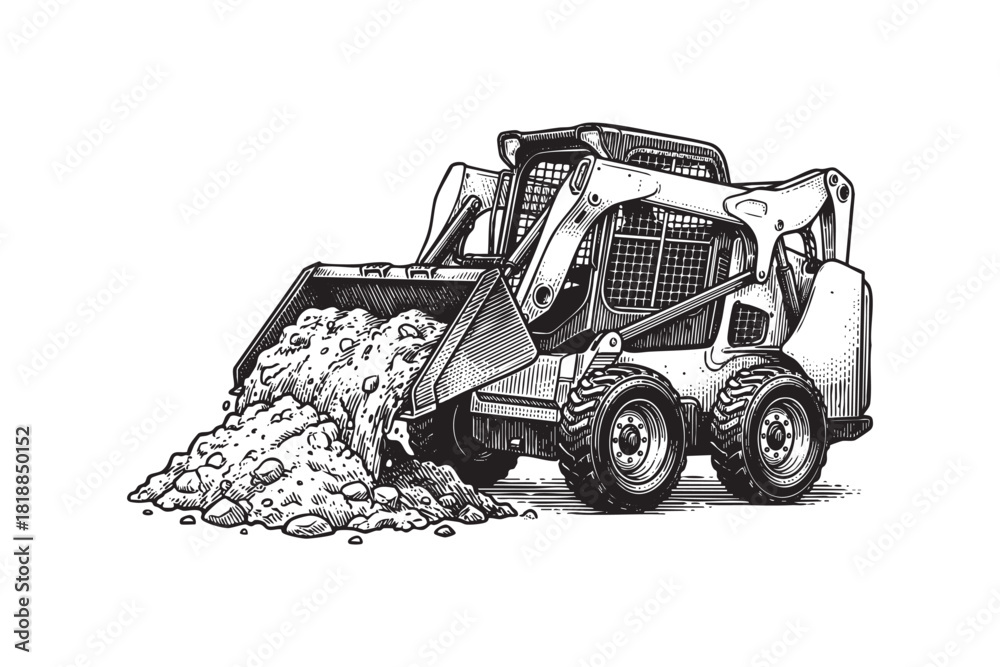 Naklejka premium Skid Steer Loader activity, engraving vector style