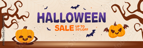 Halloween promotional banner. Suitable for party invitations, online store promotions, social media posts. Design illustration.