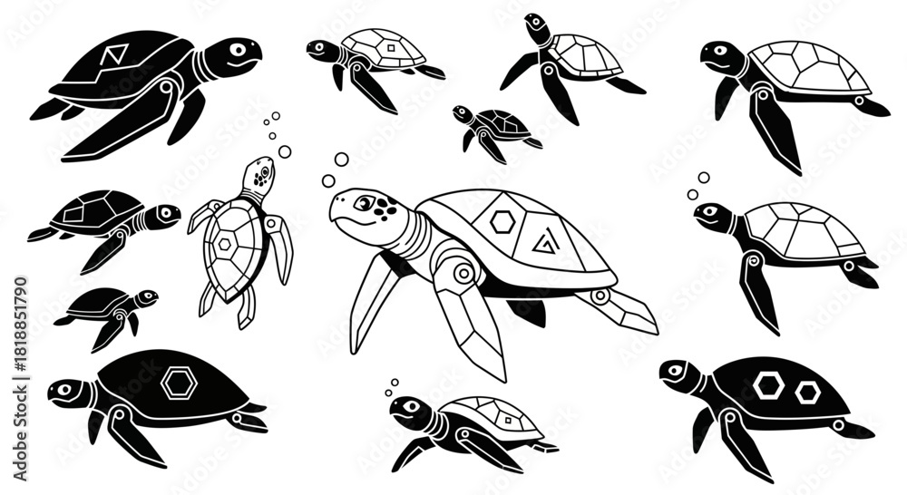 Obraz premium Charming sea turtles swimming together in a whimsical ocean scene, a delightful design perfect for children's projects and marine-themed creativity