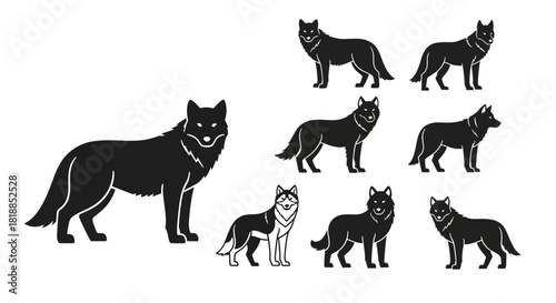 Majestic wolf silhouettes convey strength and wild beauty, perfect for conservation projects and wildlife campaigns with timeless appeal from its vector origins