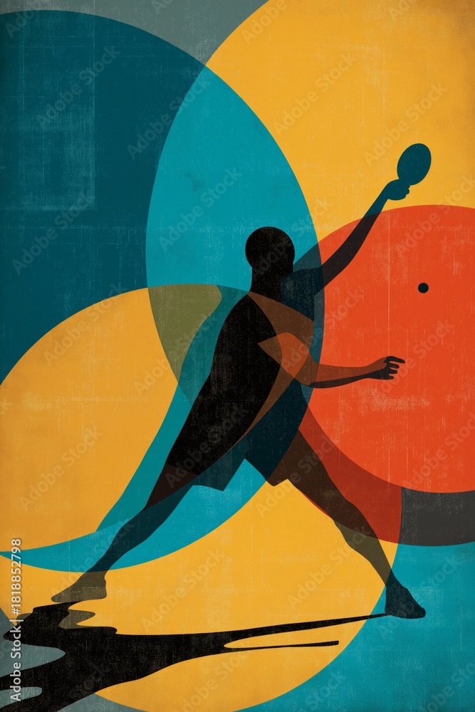 Fototapeta premium Table tennis poster. Ping pong wallpaper. Silhouette of a Ping pong player on abstract background