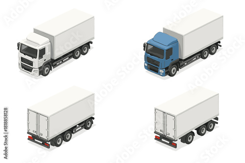 Set of heavy duty semi trucks and cargo trailers for logistics and freight shipping