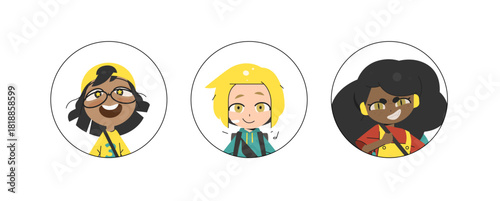 School Cartoon Avatars of Happy Preteens in Flat Design for Creative Projects and Education, Showing Friendly Smiles, Bright Personalities and Modern Character Design.