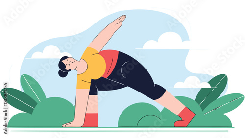 Dynamic illustration of a person actively engaged in a physical activity showcasing movement and focus with vibrant color accents and clean lines