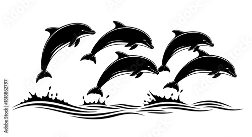 Dolphins jumping from ocean waves