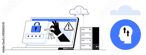 Cybersecurity concept. Cybersecurity tackles data protection with login systems, threat warnings, and secure cloud integration. Cybersecurity safeguards networks and sensitive information. For IT