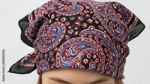 Close-up Detail of Colorful Paisley Pattern Fabric Texture