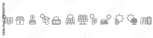 Solar panels vector icon set. Solar energy illustration sign collection. Solar charging symbol. Alternative energy logo. Web icons.