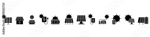 Solar panels vector icon set. Solar energy illustration sign collection. Solar charging symbol. Alternative energy logo. Web icons.