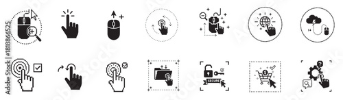 Digital Technology and E-commerce Icon Set. Vector Glyphs for UI UX, Cloud Computing, Interaction, and Business Processes.