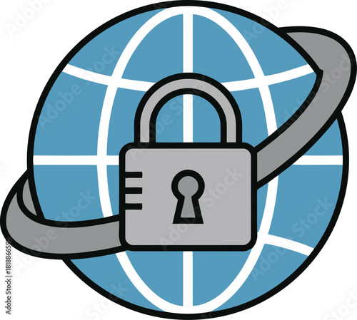 Protecting global data with a secure padlock around the earth creating trust in digital privacy